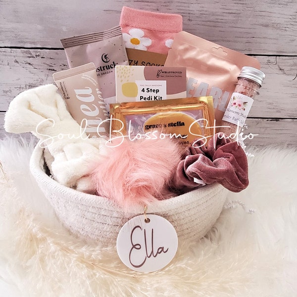 Spa Gift Basket, Teen Spa Personalized Fabric Basket, Bridesmaid gift, Hygge Gift Box, Cozy, Comfy Gift Box, Sending Love, Mother's Day Gift