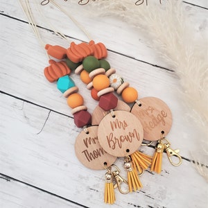 Fall Pumpkin Lanyard with Name, Beaded Personalized Teacher tassel  Lanyard, Boho  Lanyard, Teacher Nurse Lanyard