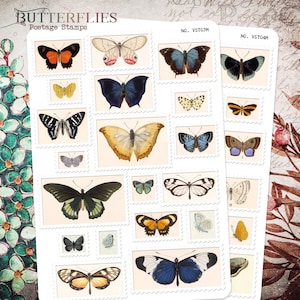 Stickers vintage papillon timbre-poste encyclopédie papillons de nuit éphémères éclectique floral indésirable journal scrapbooking organisateur papeterie