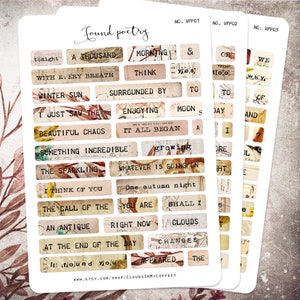 Gevonden poëzie vintage stickers planner stickers koppen schrijfmachine etiketten citaten woorden kortstondige bloemen ongewenste dagboek scrapbooking briefpapier