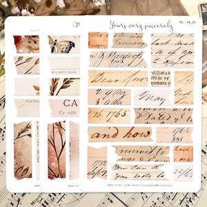 Washi Tape Style Stickers - Monochrome Vintage Planner Stickers Headers Ephemera Eclectic Paper Letters Postcard Junk Journal Scrapbooking