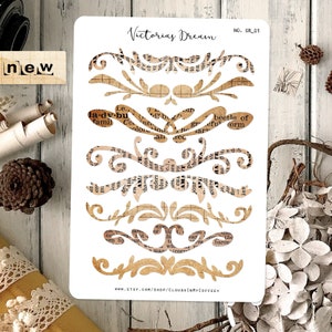 Dekorative Ornamentale Aufkleber - Überschriften Monochrome Vintage Planer Sticker Ephemera alte Bücher alte Postkarten BuJo Junk Journal Scrapbooking