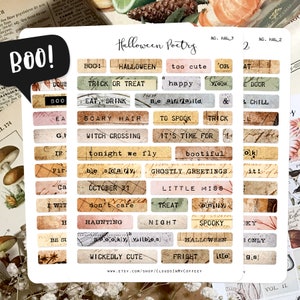 Speciale Halloween! Detti di Halloween - Poesia trovata Adesivi vintage per pianificatori Intestazioni Parole e frasi Etichette Citazioni Effimere Diario spazzatura