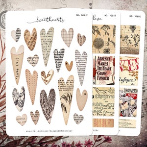 Valentine's Day Special Heart Stickers Love Papercut Vintage Planner Sticker Old book Quote Labels Eclectic Ephemera Junk Journal Scrapbook