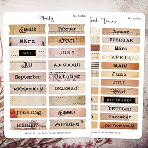 Adesivi mensili DE Mesi tedeschi Segnapagina Adesivi per pianificatori vintage Intestazioni calendario Etichette per macchine da scrivere Citazioni Effimere Diario Album