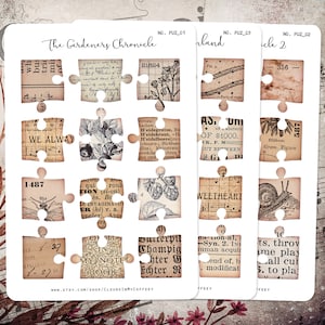 Neu! Vintage Puzzle Aufkleber - Monochrome Puzzleteile - Dekorative Planer Aufkleber Kopfzeilen Ephemera Papier Junk Journal Sammelalbum