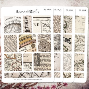 Antike Aufkleber Landkarte - Vintage Aufkleber Karten altes Buch Reise Welt Ephemera Eclectic Bullet Journal / Junk Journal Scrapbook Aufkleber