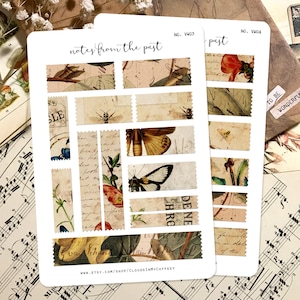 Stickers adhésifs vintage - en-têtes de papier Washi, autocollants pour agenda, éphémères éclectiques, fleurs d'automne, cartes postales anciennes, carnet de notes BuJo, scrapbooking