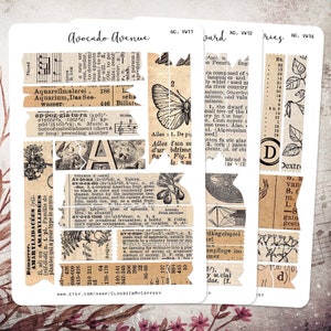 Monochroom stickers - Washi-tape stijl vintage planner stickers koppen kortstondig eclectische papier encyclopedie ansichtkaart ongewenste dagboek plakboek