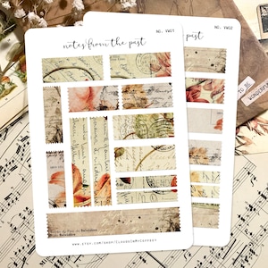 Vintage stickers tape-stijl - Washi Headers planner stickers kortstondige eclectische oude boeken bloemen oude ansichtkaarten BuJo Junk Journal plakboek