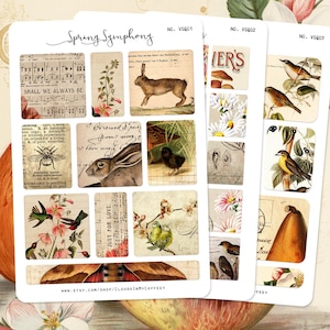 Adesivi di Pasqua - Adesivi vintage coniglietti primaverili Adesivi per planner Fiori Farfalle Uccelli Vecchie effimere Eclectic Junk Journal Scrapbooking