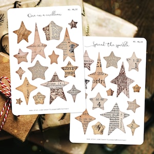 Edizione invernale - Adesivi con fiocchi di neve, stelle decorative, Natale, neve, vintage, planner, effimeri per Bullet Journal, Junk Journal e Scrapbook