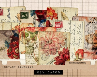 Vintage Flower Card Tags, Ephemera for Junk Journals (Digital Download)