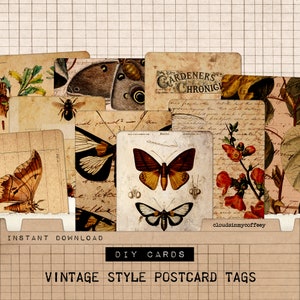 DIY Vintage Cards Butterfly Instant Download Hang Tags Labels Collage Encyclopedia Bookmark Floral Junk Journal Gift Tags Ephemera Scrapbook