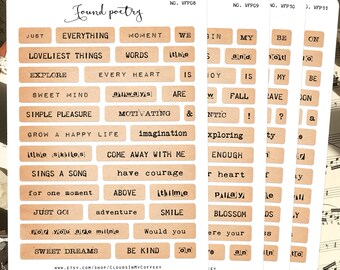 Found Poetry Vintage Stickers Planner Stickers Headers Typewriter Labels Quotes Words Ephemera Floral Junk Journal Scrapbooking Stationery