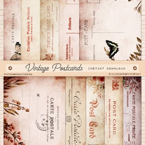 Antike Postkarten Sofort Download Collage Lexikon Lesezeichen Vintage Blumen altes Buch Illustrationen Scrapbook Ephemera für Junk Journal
