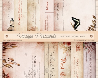 Vintage Floral Postcards, Ephemera for Junk Journal (Digital Download)
