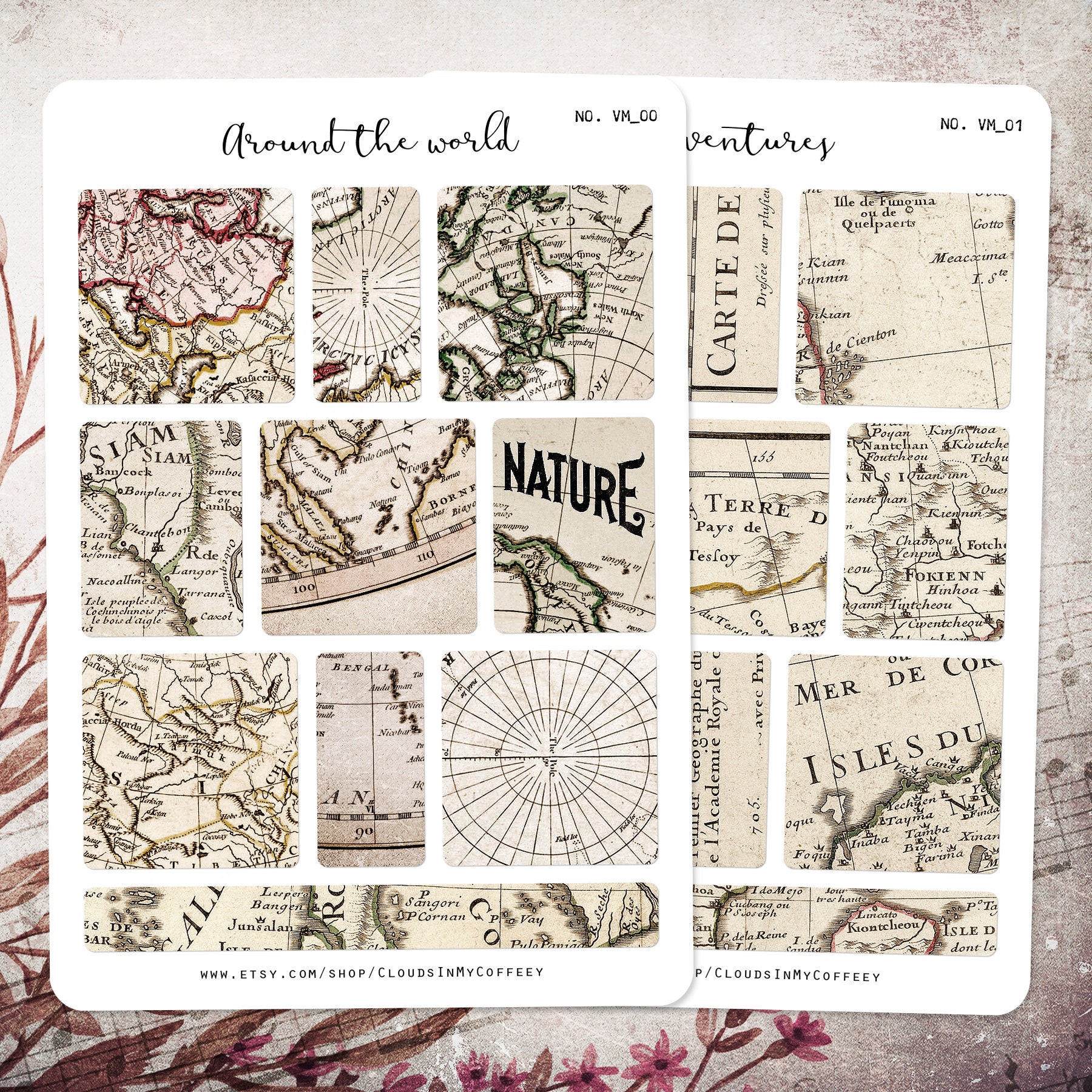 Journal Sticker Map Antique Map Stickers - Vintage Stickers Maps Planner Sticker Old Book ...