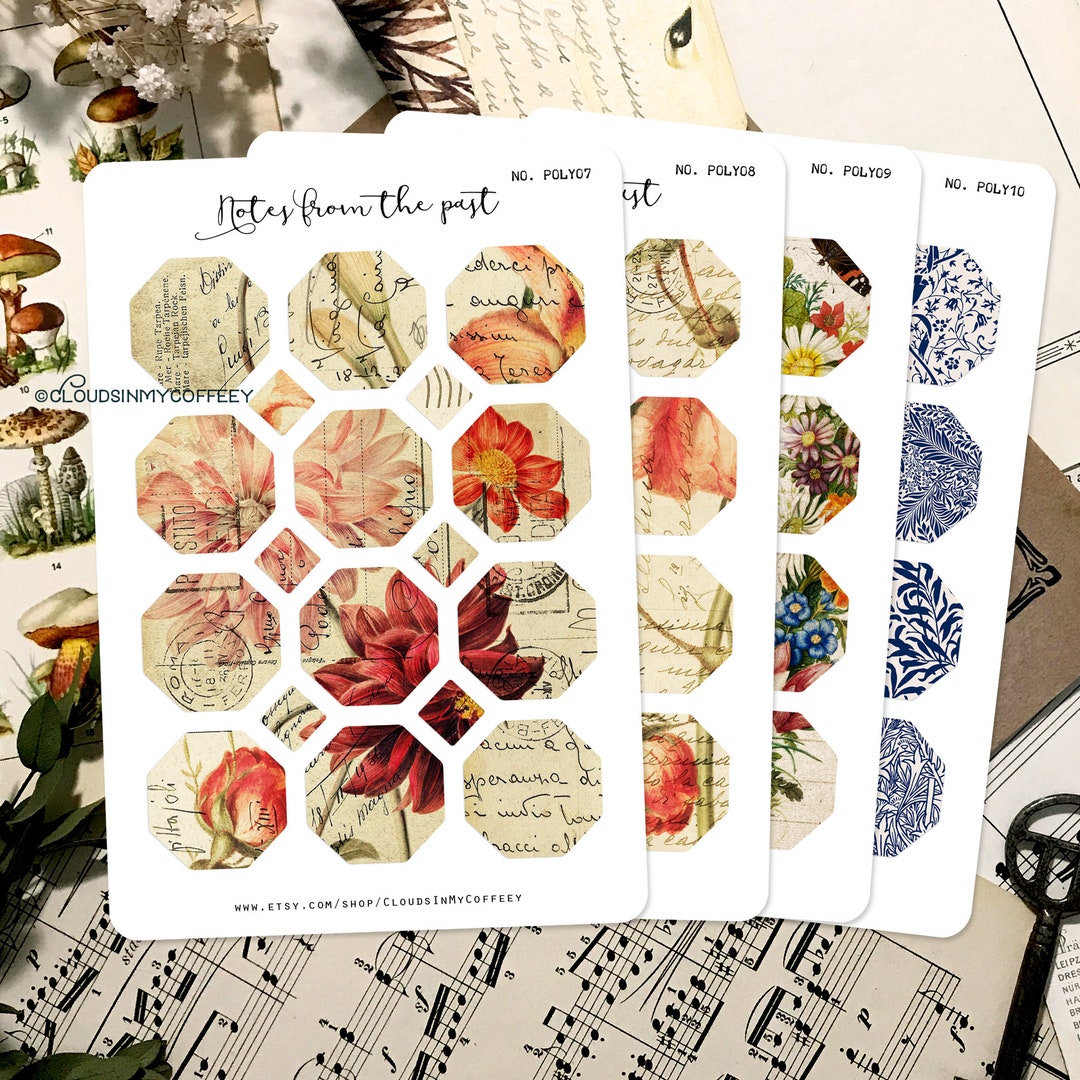 Vintage Tiles Polygonal Stickers Octagonal Planner Stickers Ephemera ...
