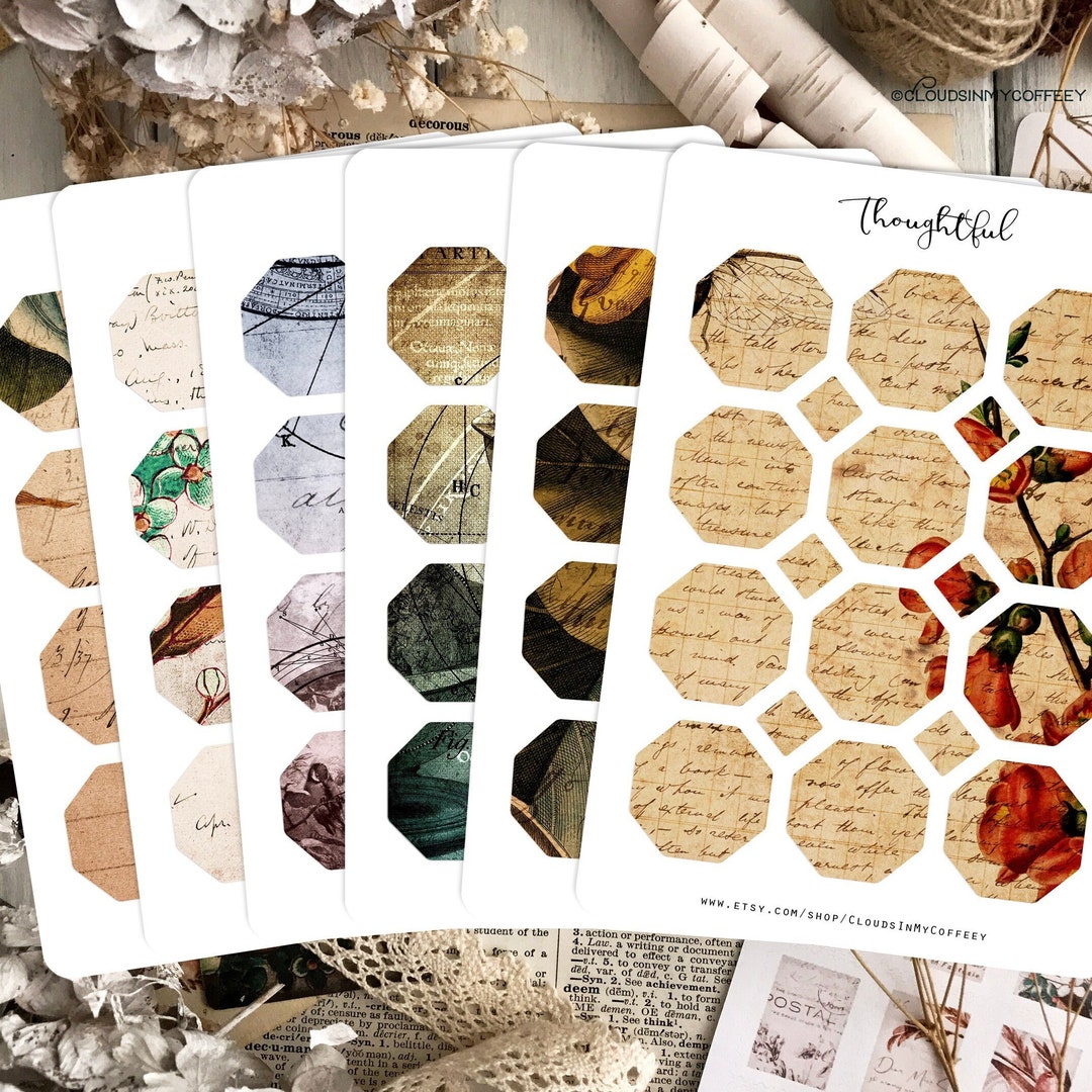 Vintage Tile Stickers – Octagonal Planner Stickers, Scrapbook Ephemera ...
