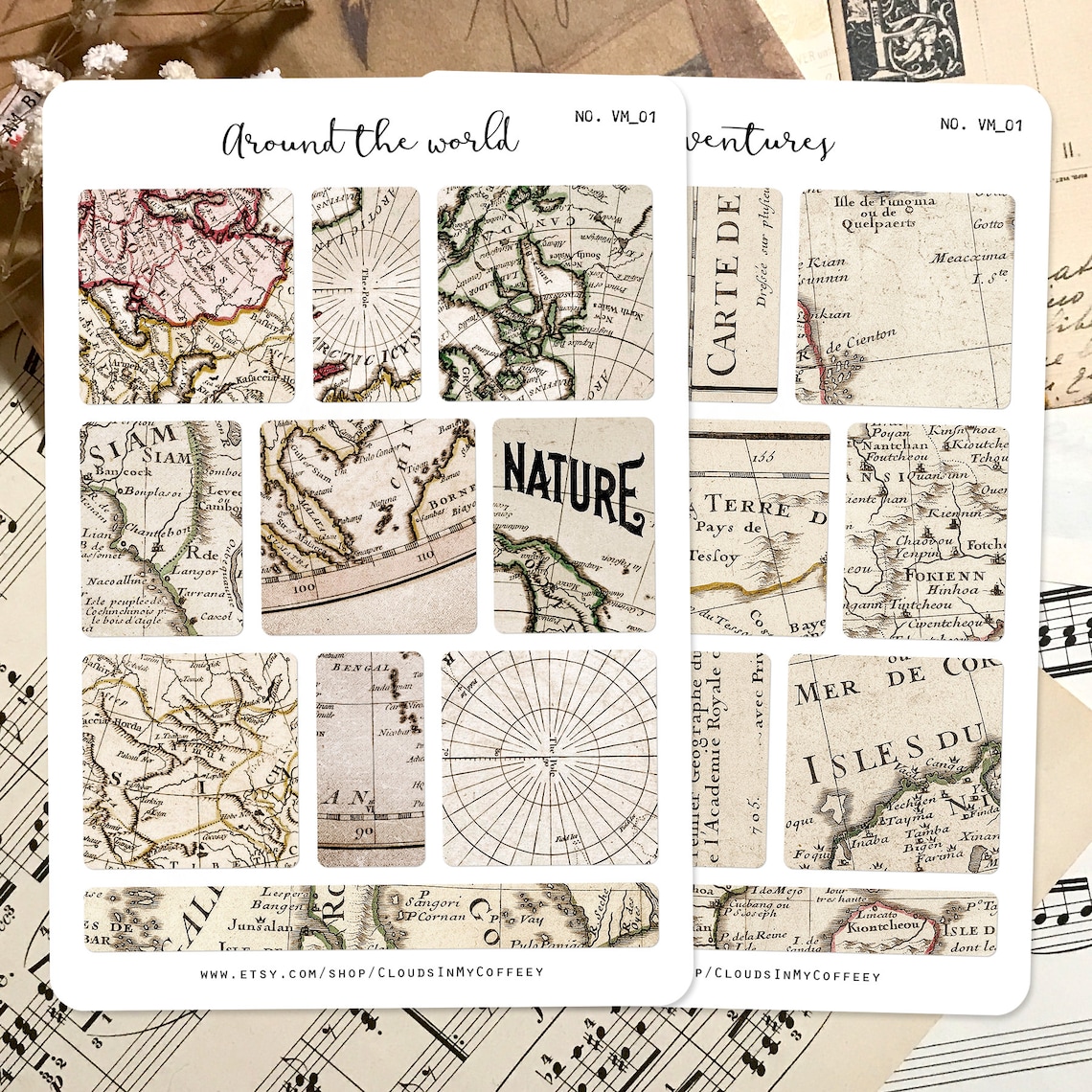 Antique Map Stickers - Vintage Stickers Maps Planner Sticker Old Book ...