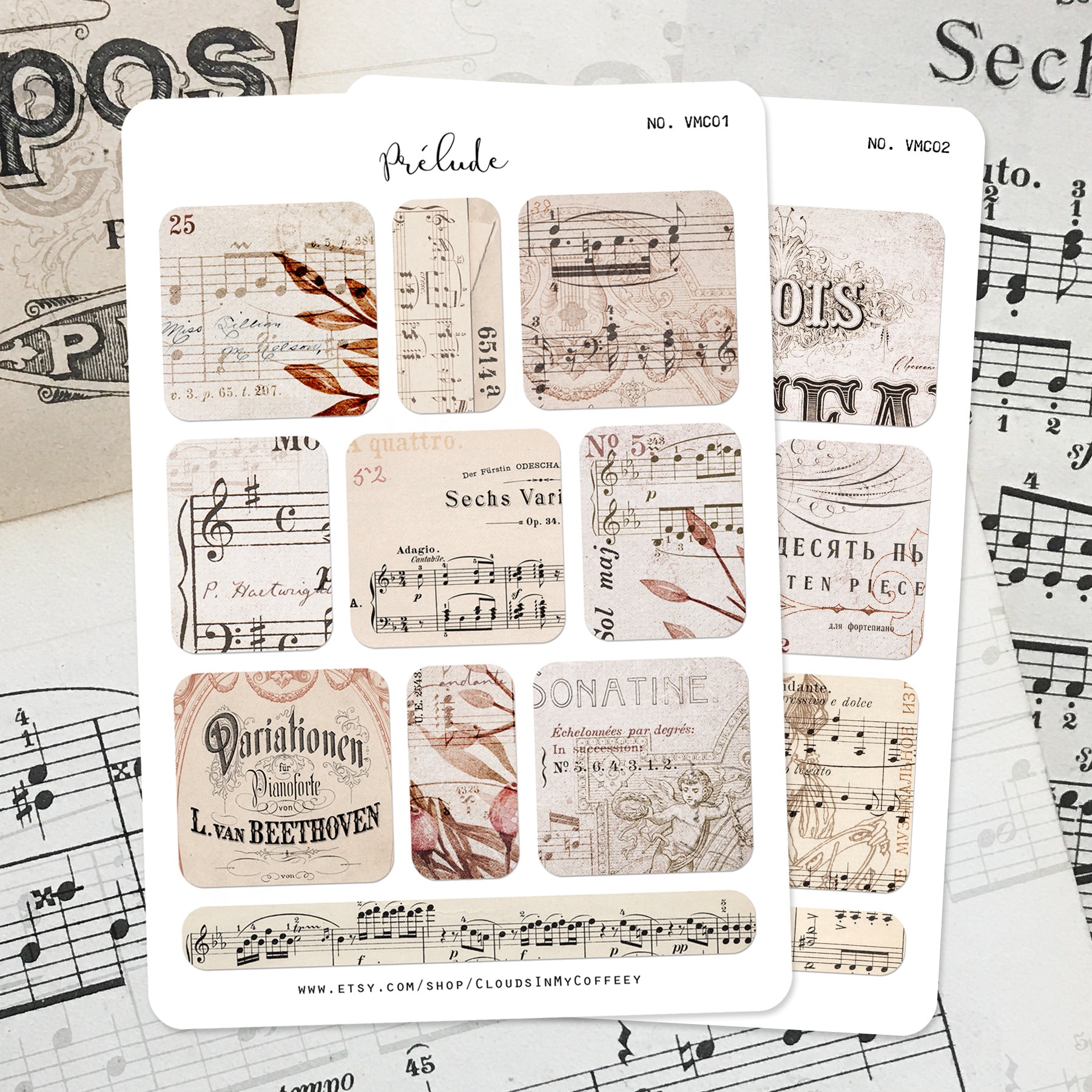 Vintage Music Sheet Stickers: Ephemera Scrapbooking Planner Stickers - Etsy