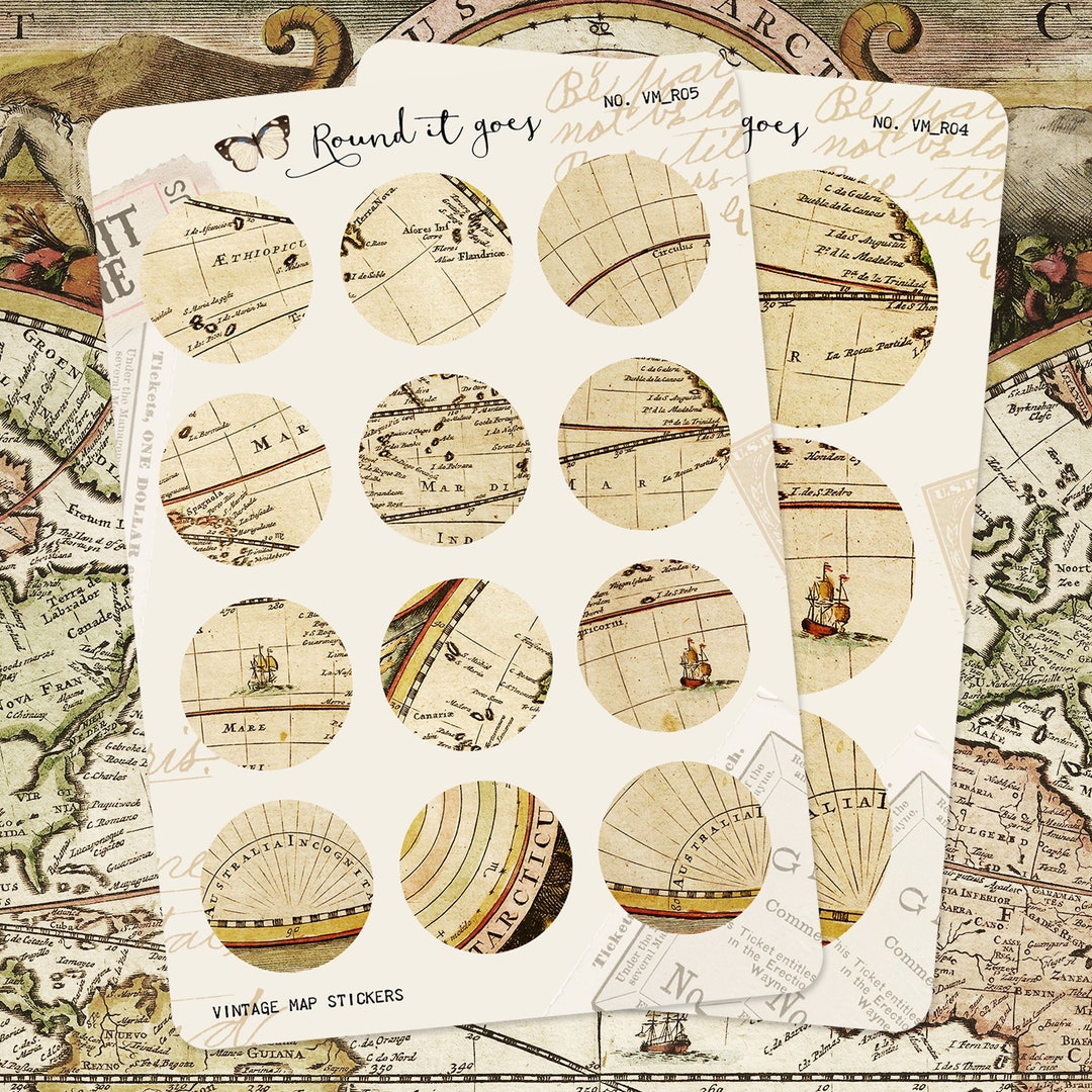 Antique Map Round Stickers – Vintage Planner Ephemera - Etsy