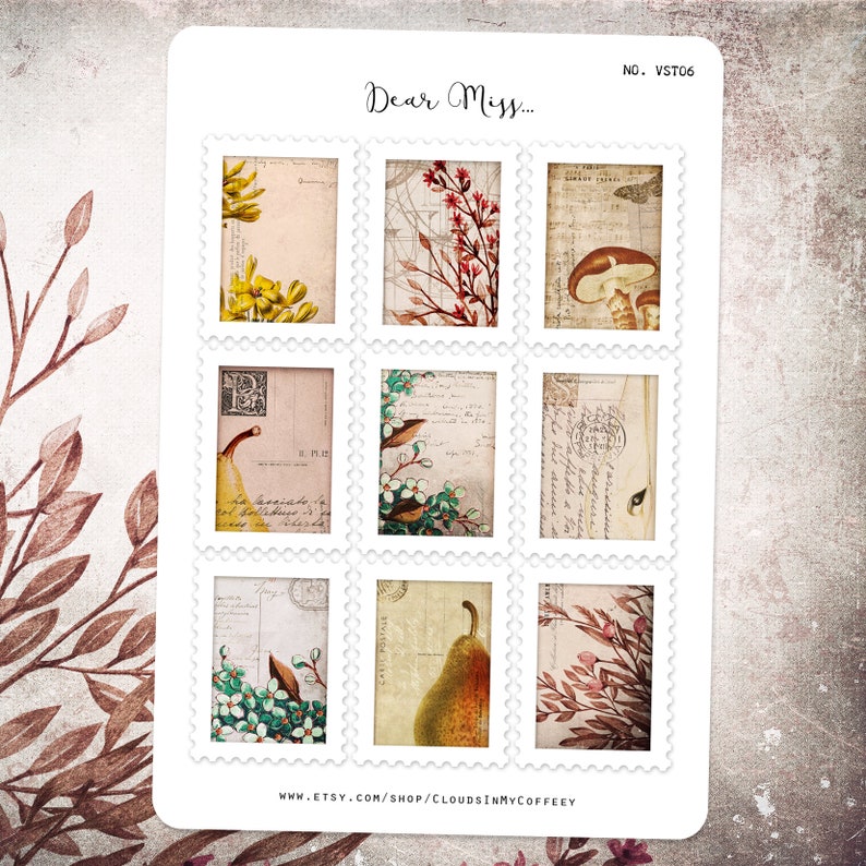 Postage Stamps Vintage Stickers Planner Stickers Flowers Butterflies ...