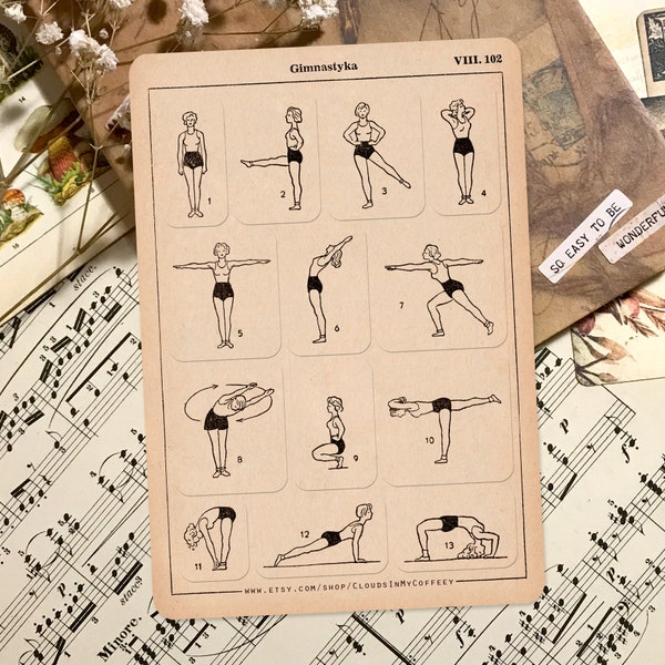 Lets get physisch - Gym Vintage Aufkleber Planer Aufkleber Mädchen Workout - Motivationszitate - Gymnastic Ephemera Junk Journal Scrapbooking