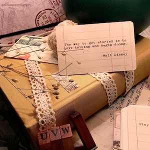Nouvelles citations inspirantes - étiquettes en papier vintage - citations motivantes et expressions positives - cartes de machine à écrire éphémères pour Junk Journal et Bujo