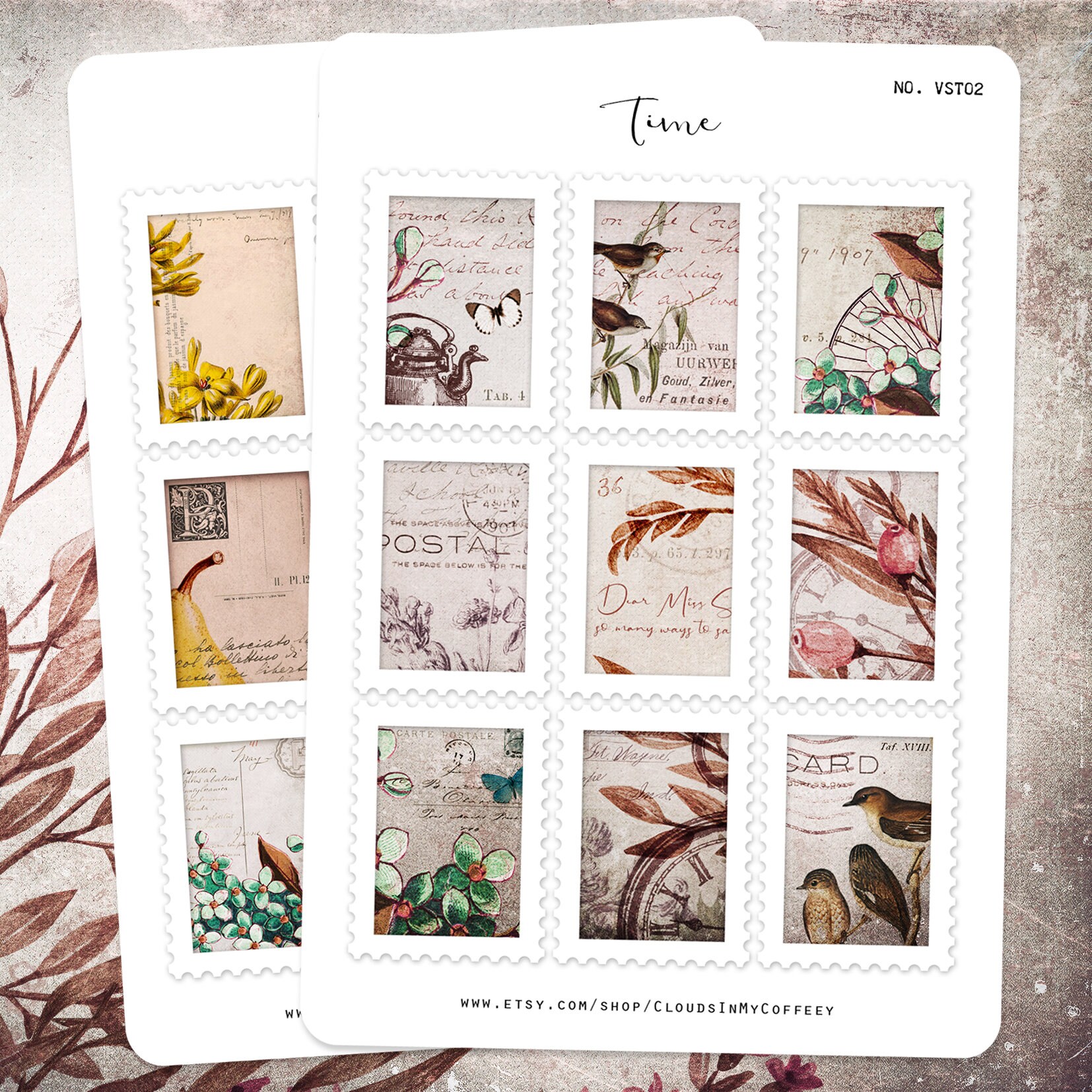 Postage Stamps Vintage Stickers Planner Stickers Flowers Butterflies ...