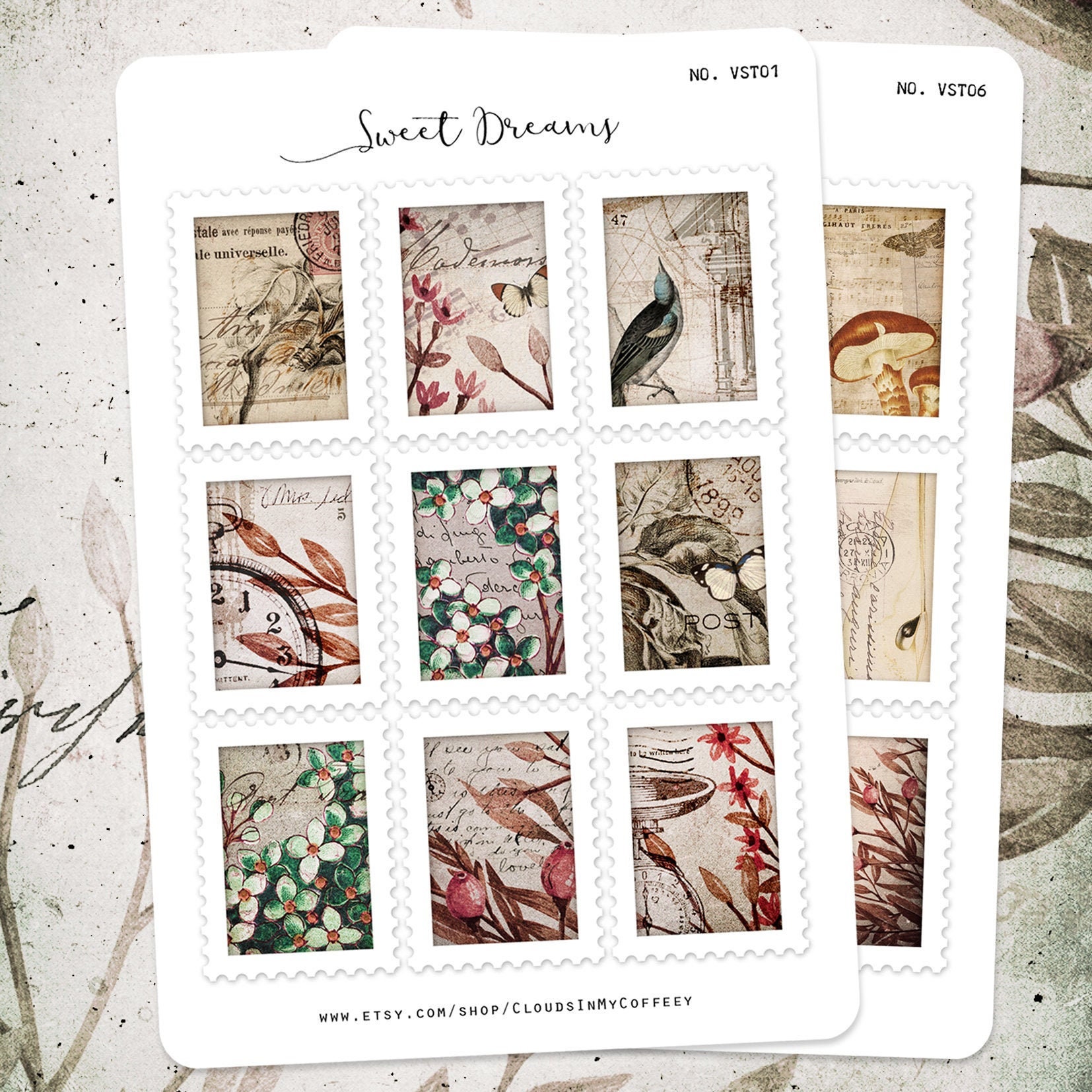 Postage Stamps Vintage Stickers Planner Stickers Flowers Butterflies ...