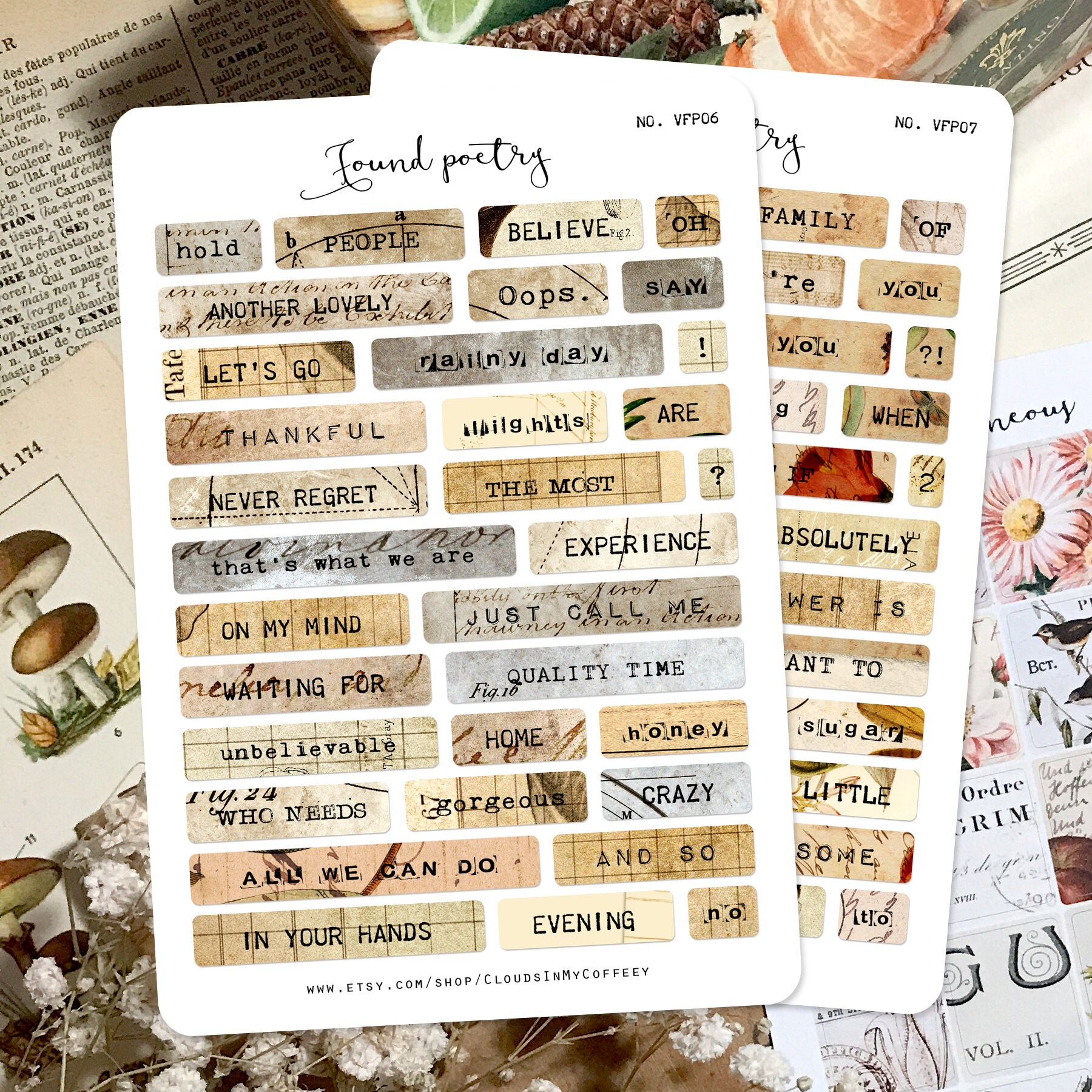 Vintage Found Poetry Stickers: Typewriter Words, Ephemera for Planner, Journal - Etsy