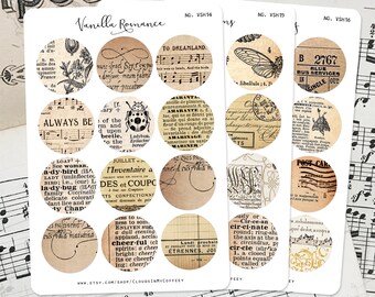 Pegatinas vintage efímeras: pegatinas monocromáticas para agendas