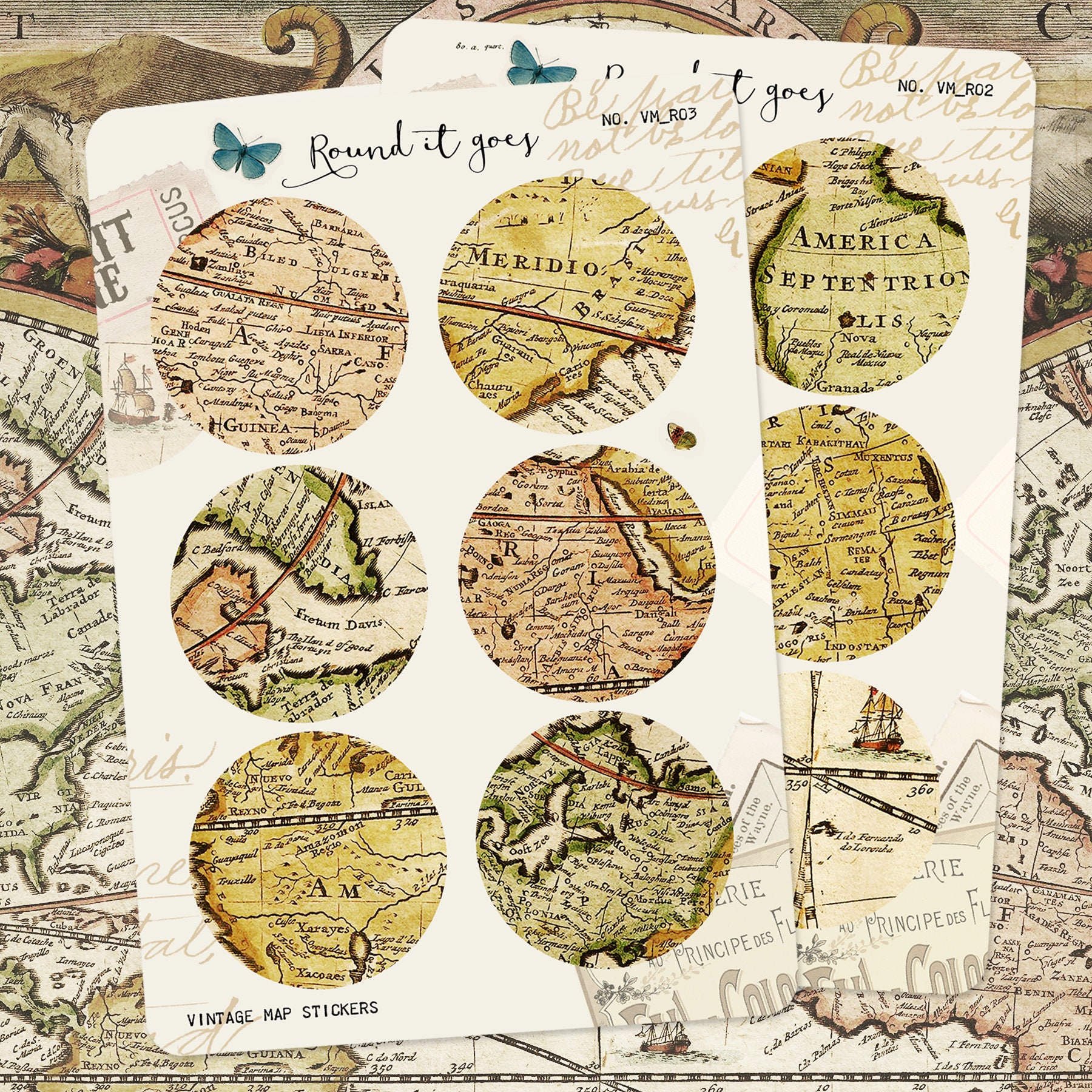 Antique Map Stickers: Circle Vintage Ephemera for Junk Journals - Etsy