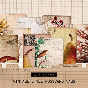DIY Vintage Cards Floral Instant Download Hang Tags Labels Collage Encyclopedia Bookmarks Flowers Junk Journal Gift Tags Ephemera Scrapbook