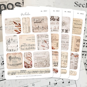 Antique Music Notes Stickers Planner Stickers Vintage Ephemera French Old Book Eclectic Encyclopedia Junk Journal Scrapbooking Music Sheet