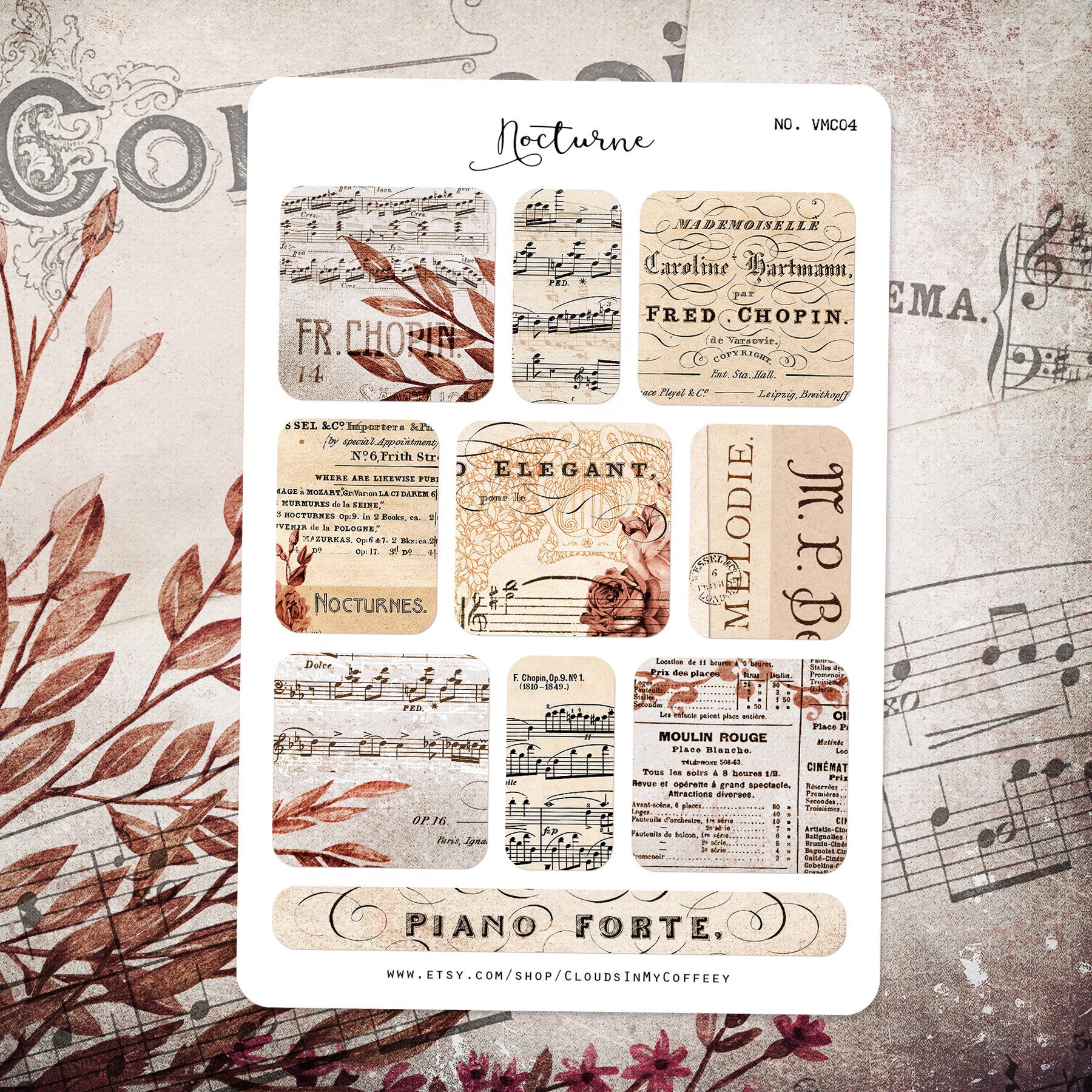 Vintage Music Sheet Stickers: Ephemera Scrapbooking Planner Stickers - Etsy