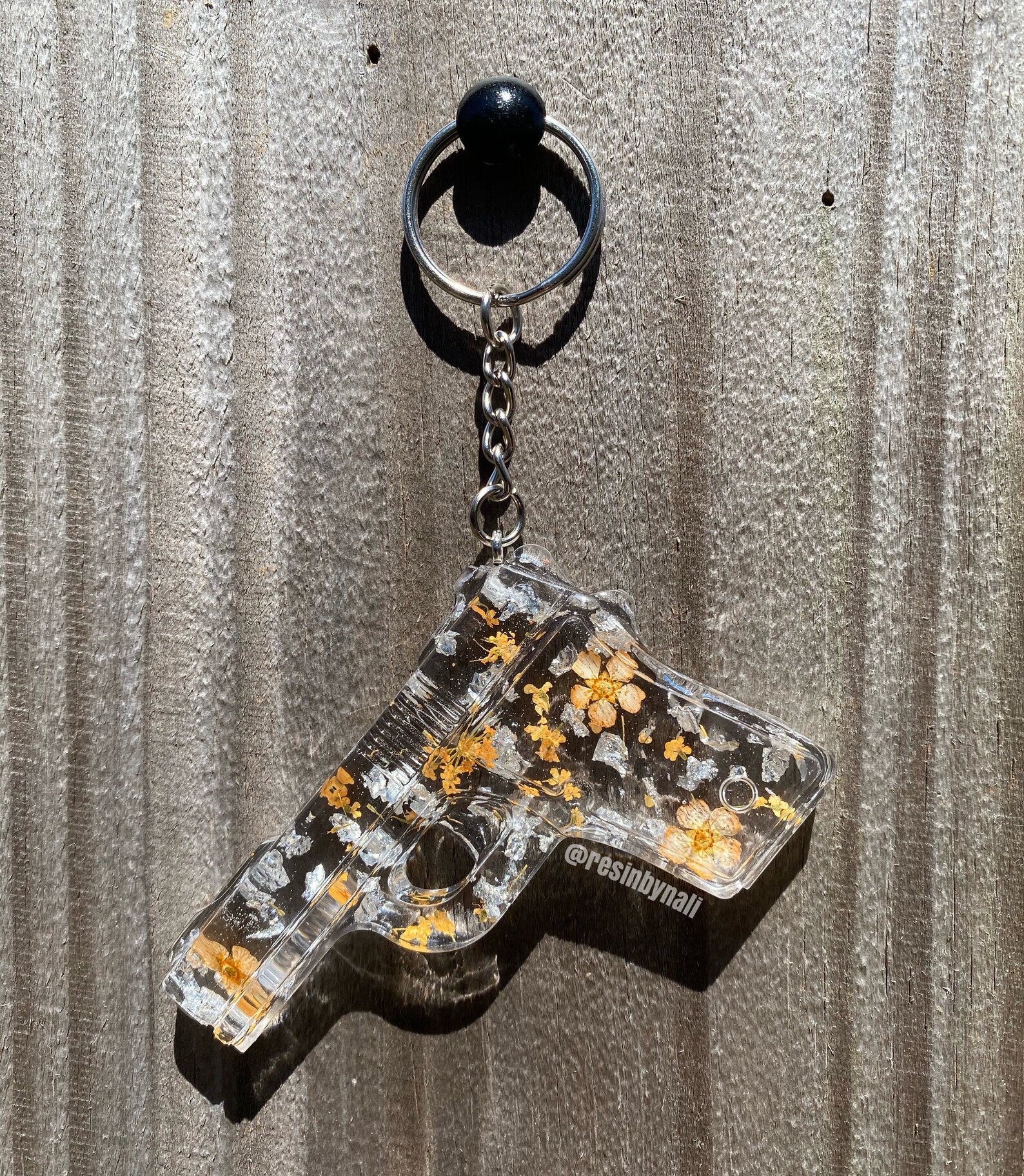 Customizable Resin Gun Keychain With Real Dried Flowers Etsy