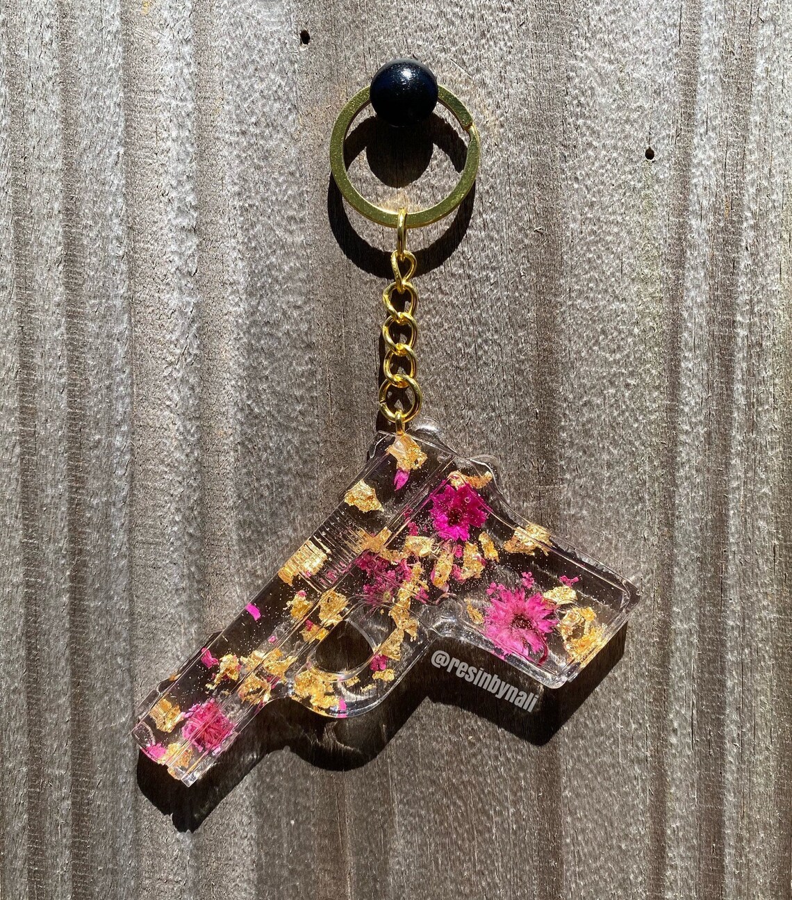 Customizable Resin Gun Keychain With Real Dried Flowers Etsy