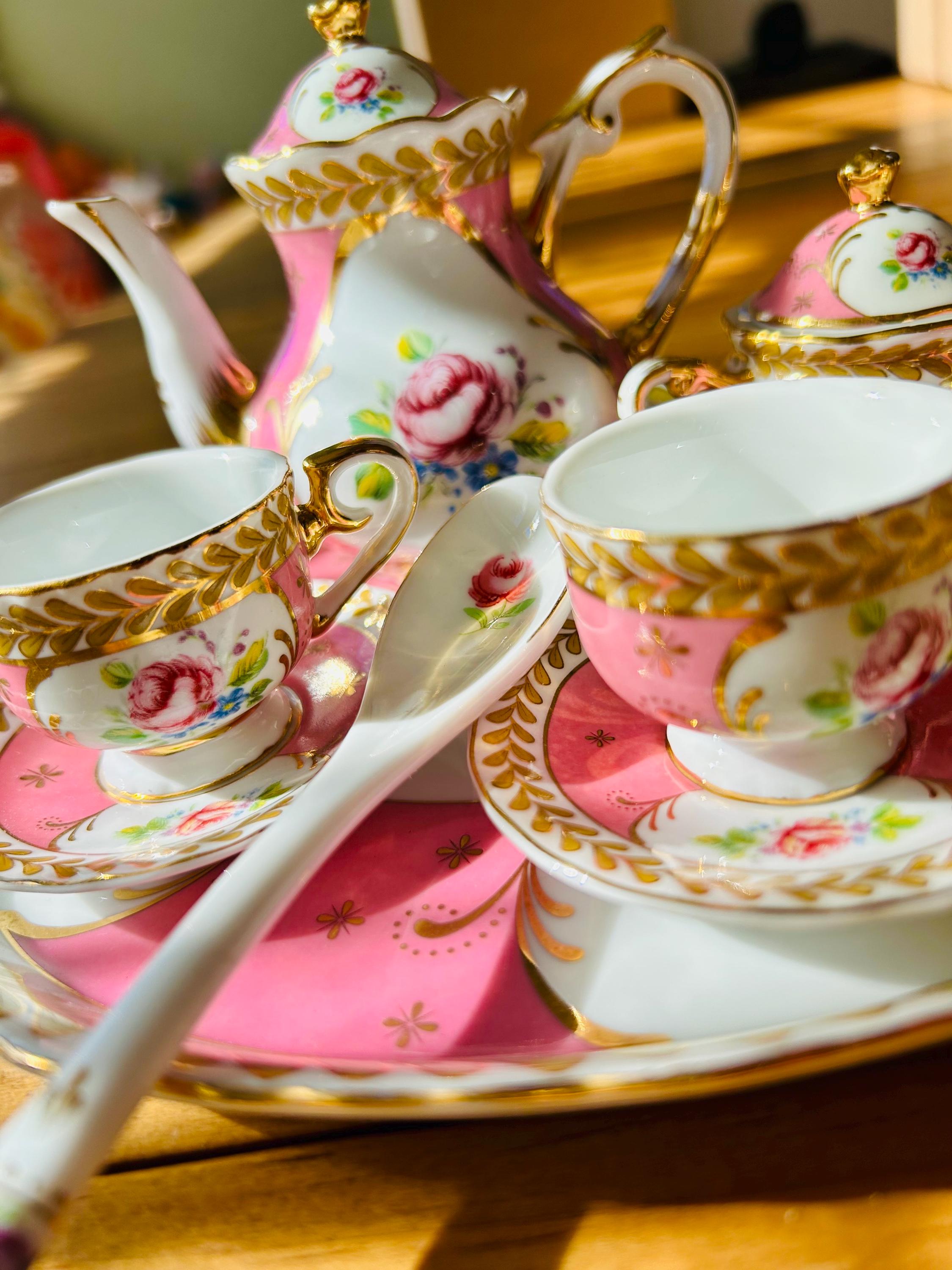 Porcelain 11 Piece! Mini Tea Set “victoria’s Garden” Floral Design ...