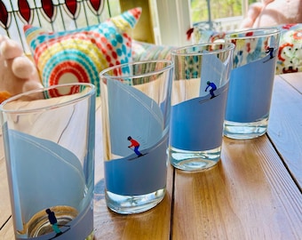 Slanted Highball Drinking Glasses - Alpine Slopes Skiing Design - Made in Italy - Set of 4