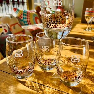 Baileys - Irish Cream 8oz Glass Tumblers  - Gold Confetti Low Ball Glasses Set of 4