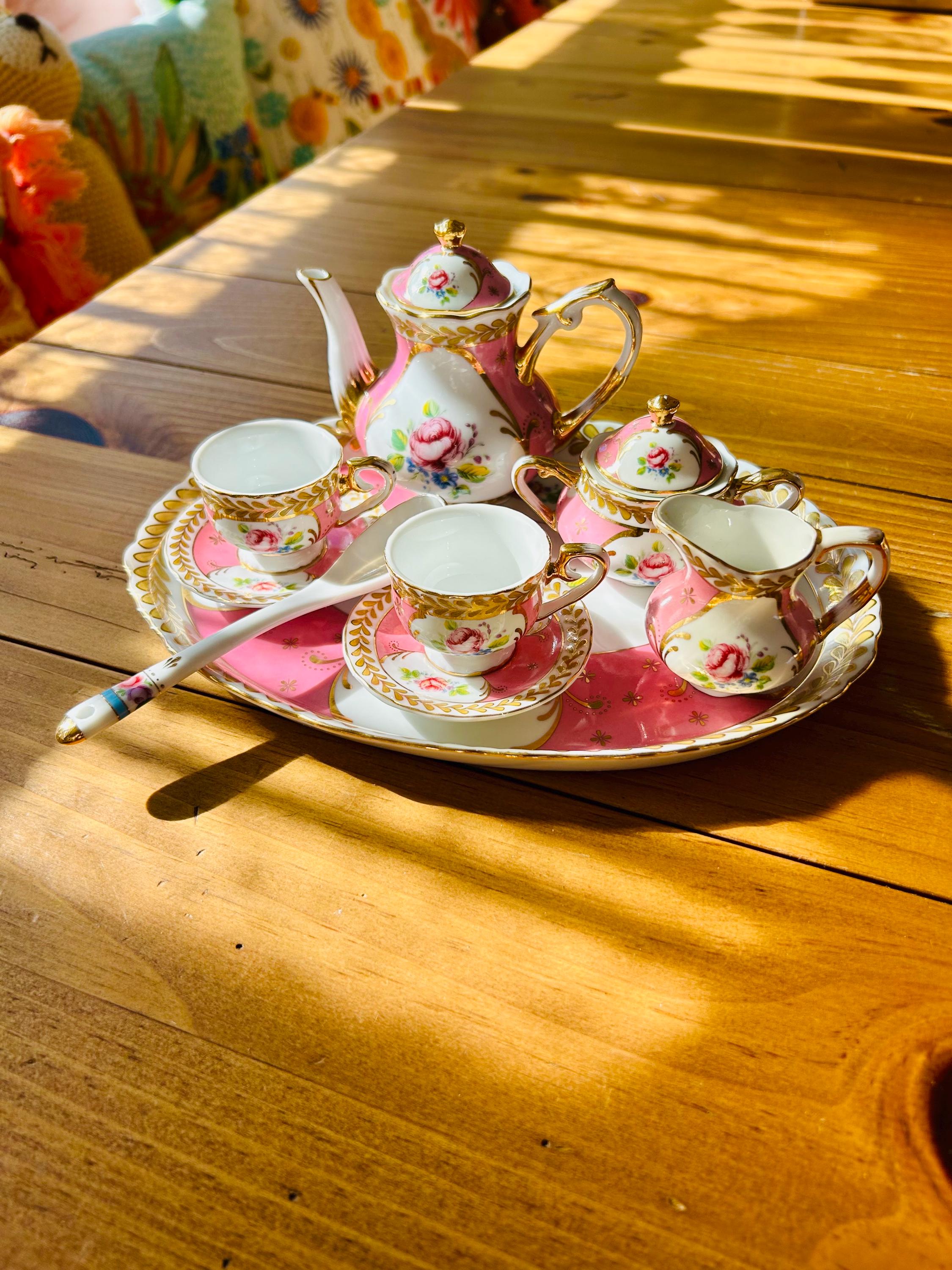 Porcelain 11 Piece! Mini Tea Set “victoria’s Garden” Floral Design ...