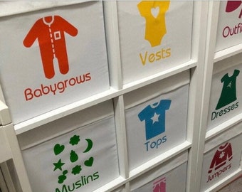 Clothes Storage Decals | Kids Room Storage Labels | Wardrobe & Drawers Decals | Self-Adhesive Personalised Decals | Personalised Stickers