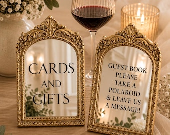 Small Personalised Wedding Mirror Sign Decal | Mini Table Sign Sticker | Cards & Gifts / Guest Book Sign