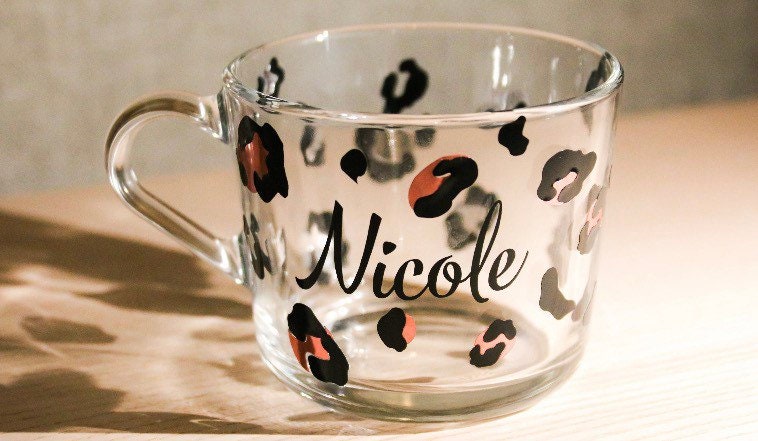 Personalised Leopard Print Glass Mug - Wine Glass - Tumbler - Gift