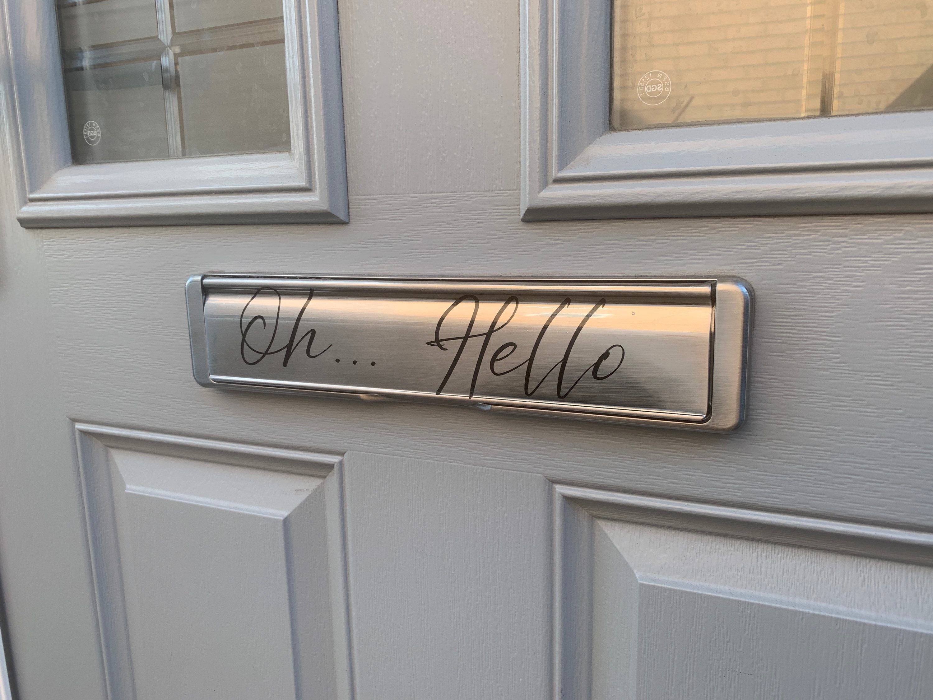 Letterbox Decals | Oh Hello Letterbox Label | Postbox Decal | Custom Made Vinyl Labels | Self-Adhesive Personalised Labels