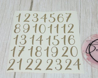 May include: A sheet of white sticker paper with gold numbers 1 through 24 printed on it.