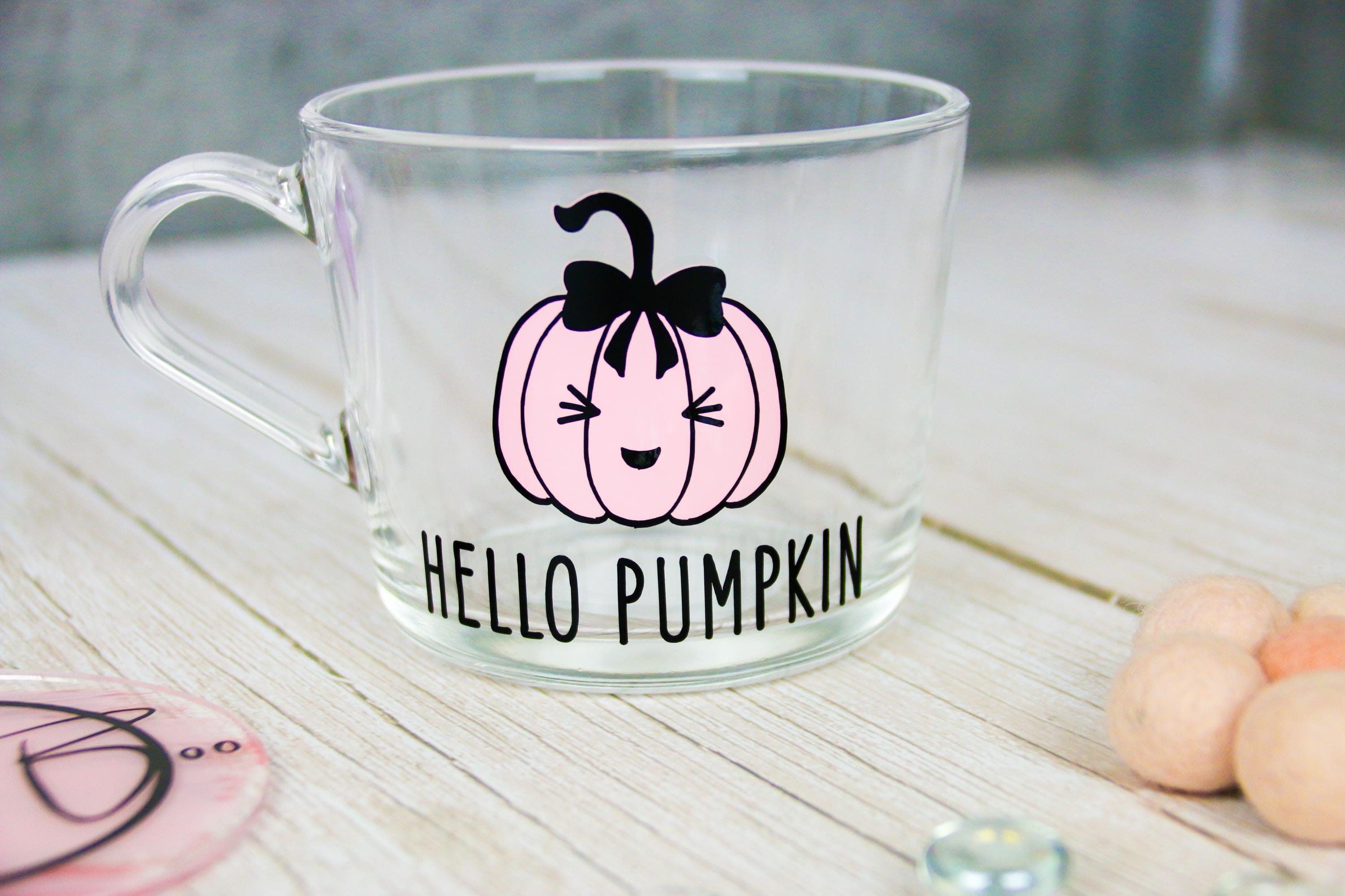 Gift Ideas - Halloween Glass Mug | Pink Halloween Mug | Cute pumpkin Mug | hello pumpkin | Personalised Halloween Glasses |
